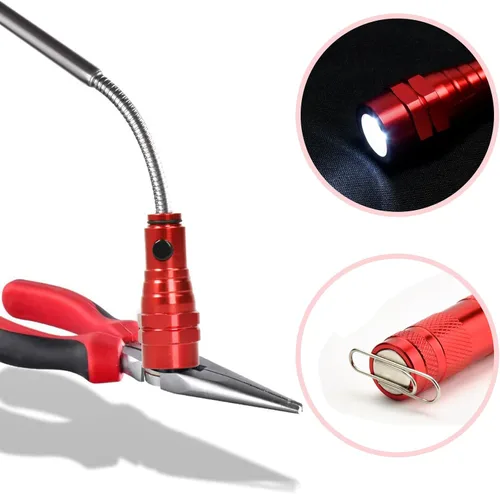 Vista 2 de Herramienta de recolección de linterna magnética, regalos para papá, accesorios telescópicos con LED regalos para hombres, esposo, él, rojo