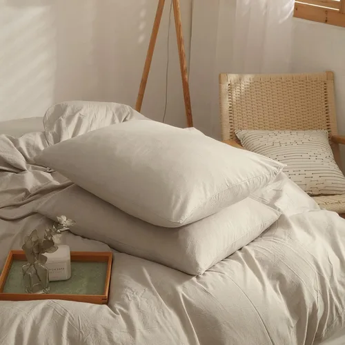 Vista 5 de AMWAN - Funda de edredón de color beige liso, tamaño completo, de algodón lavado suave, conjunto de ropa de cama estilo moderno bohemio, funda