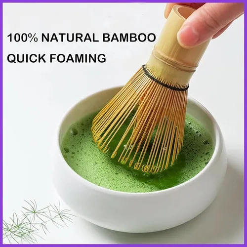 Vista 3 de Batidor de matcha, batidor de matcha de bambú para polvo de matcha, hecho a mano orgánico tradicional japonés, agitador de matcha de 100 puntas