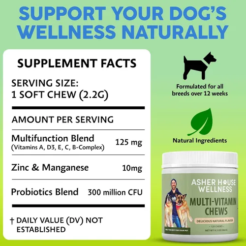 Vista 3 de Asher House Wellness Masticables Multivitamínicos para Perros - Vitaminas y Suplementos para Perros, Masticables Suaves para Perros Mascotas