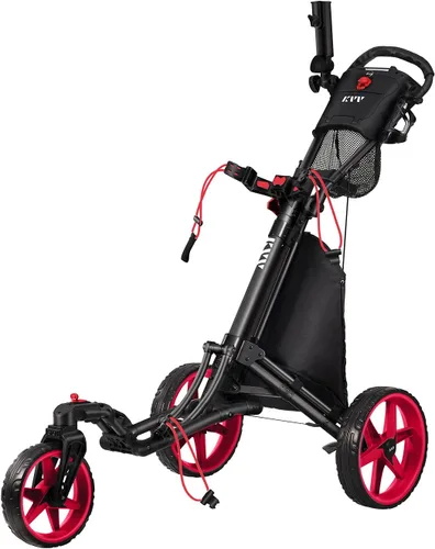 Vista 10 de KVV Carrito de golf de 3 ruedas con rueda delantera giratoria de 360º, se abre y cierra en UN segundo, incluye soporte para paraguas gratis