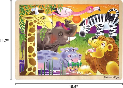 Vista 10 de Rompecabezas Melissa & Doug de safari en llanuras africanas, de madera con bandeja de almacenamiento (24 piezas)