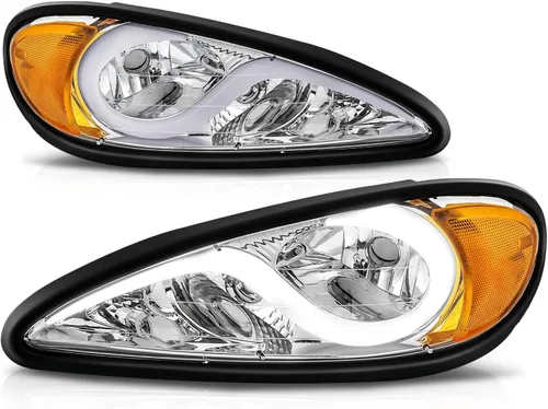 Auto Dynasty Par de faros delanteros compatibles con Pontiac Grand Am 1999-2005, con luz LED de circulación diurna, carcasa cromada, esquina ámbar