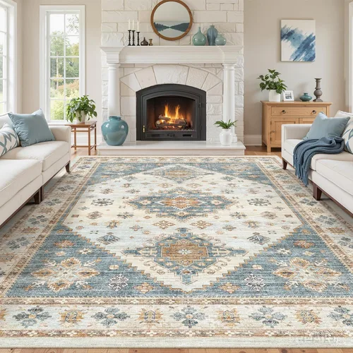 Vista 13 de Roxstand Alfombras de área de 5 x 7, resistentes a las manchas, lavables a máquina con parte trasera antideslizante, alfombras vintage