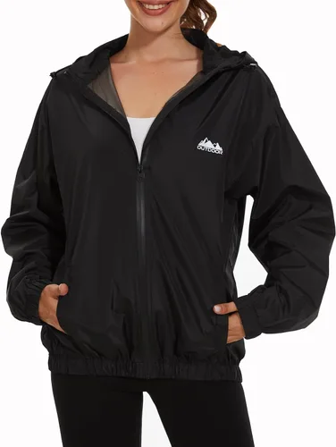 OSTOO Chaqueta impermeable ligera para mujer, para correr, ciclismo, con capucha, para senderismo, rompevientos