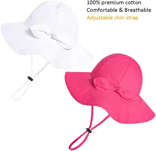 Vista 2 de Sombrero de sol para bebé niña con UPF 50+ sombrero de playa ajustable para exteriores con ala ancha