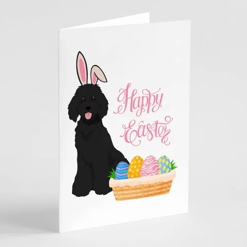 Caroline's Treasures WDK5072GCA7P - Tarjetas de felicitación y sobres de Pascua de caniche negro estándar, paquete de 8 tarjetas en blanco con