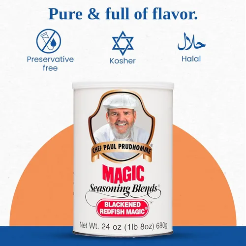 Vista 3 de Chef Paul Mezclas de Condimento Mágico de Redfish Ennegrecido Especias y Condimentos al Estilo Cajun Libres de Gluten, Sin MSG, Sabor Intenso