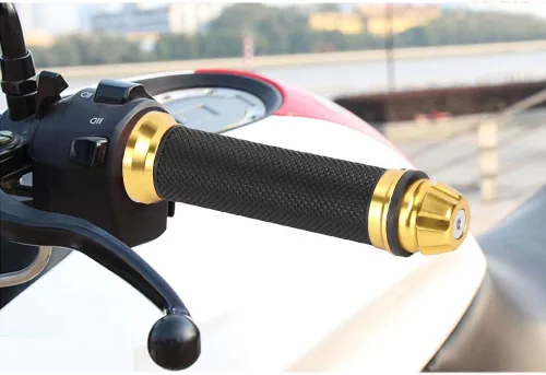 Vista 4 de Empuñaduras de manillar de motocicleta, empuñaduras de goma con extremo de aluminio, universales para barra de mango de 7/8 "(22 mm) (dorado)