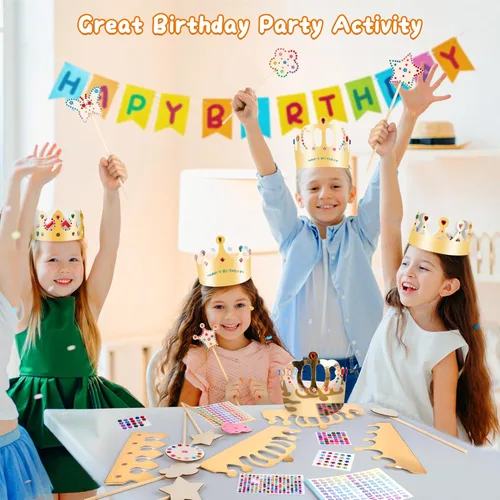 Vista 5 de Pllieay El kit de varitas de hadas de princesa incluye 18 piezas de 6 estilos de varita de princesa de madera sin terminar, coronas de papel dorado