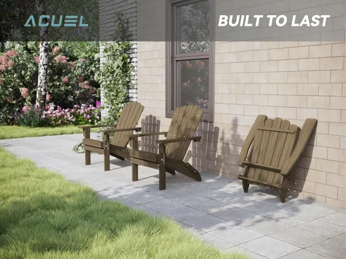 Vista 2 de Silla Adirondack Plegable de HDPE, Silla de Patio Resistente a la Intemperie con Reposabrazos Anchos y Respaldo Alto, Silla para Hoguera para Marrón