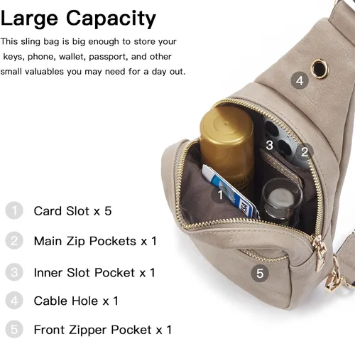 Vista 3 de Telena Riñonera pequeña para mujer, de cuero, cangureras, bolsa de pecho para mujer