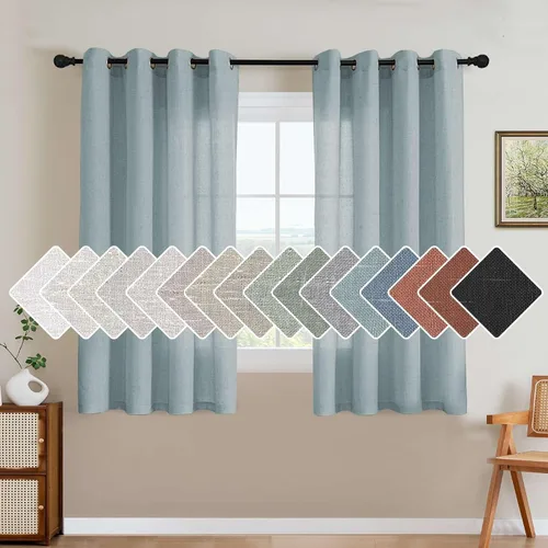 Vista 36 de H.VERSAILTEX - Elegantes cortinas de lino natural mezclado, eficientes energéticamente, con filtro de luz, textura de lino, paneles para ventana