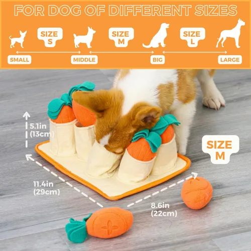 Vista 7 de Fossa Boredom Buster para perros pequeños y medianos, alfombra interactiva de rompecabezas de golosinas, tapete de alimentación lenta con zanahorias