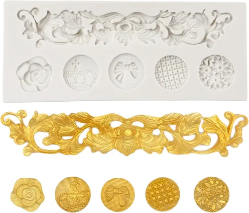 Vista 18 de Moldes barrocos de fondant de encaje de flores, moldes de silicona para curvas, molde de alivio de volutas para decoración de pasteles, decoración