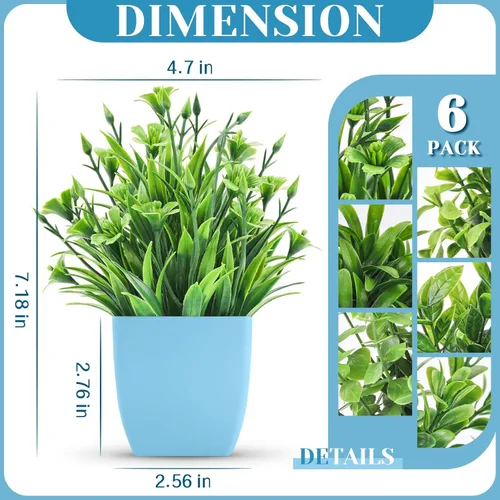 Vista 2 de Der Rose 6 paquetes de plantas falsas pequeñas, mini plantas artificiales de interior para el hogar, granja, baño, decoración de estantes