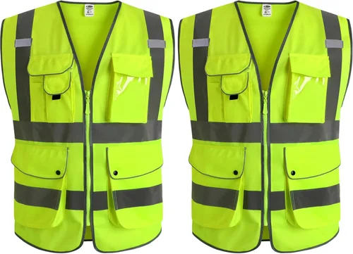 Vista 49 de JKSafety Chaleco de seguridad frontal con 9 bolsillos de alta visibilidad de doble color con cierre de cremallera MESH Lite Tira reflectante