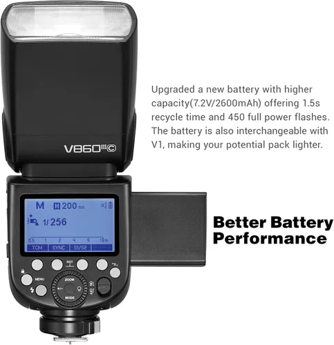 Vista 4 de Godox V860III-N Flash para cámara Nikon Flash Speedlite Speedlight 7.2V2600mAh batería de iones de litio, 2.4G HSS inalámbrico 18000 1.5s Tiempo
