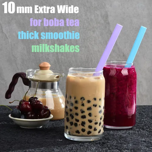Vista 5 de ALINK 50 popotes de plástico jumbo para batidos, popotes desechables de colores variados anchos para batidos, Boba, té de burbujas, perlas