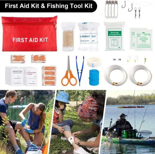 Vista 7 de Kit de supervivencia de emergencia, 151 piezas de equipo de supervivencia, kit de primeros auxilios, bolsa de trauma al aire libre con linterna