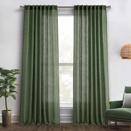 Vista 10 de MIULEE Cortinas de lino natural de 84 pulgadas de largo 2 paneles, con pestaña trasera con cinta plisada, cortinas de textura de lino suave y gruesa
