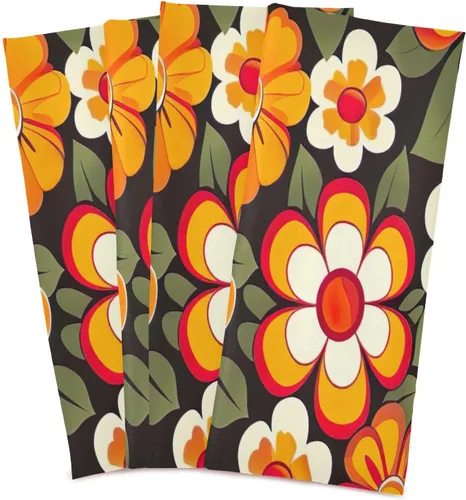 Vista 2 de GAIREG Orange Retro Hippie Flowers Large Kitchen Towels, 28x18 Decorative Hand Towels for Kitchen Cute, Set of 4