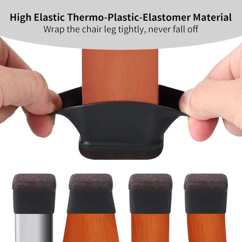 Vista 3 de Ezprotekt 16 piezas de protectores de patas de silla de silicona rectangulares, cubiertas de patas de muebles de fieltro rectangulares negras