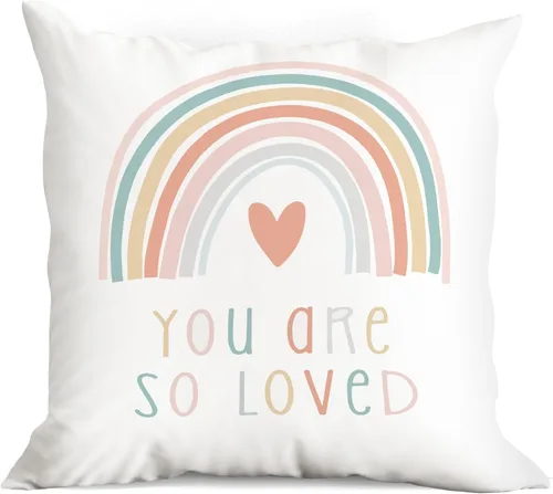 You Are So Loved - Funda de almohada bohemia con diseño de arco iris, 18 x 18 pulgadas, funda de cojín decorativa para sofá, cama, decoración
