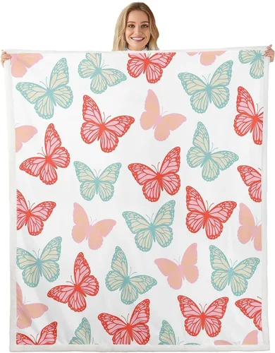 Vista 18 de Colorful Butterfly Fleece Flannel Blanket,Rustic Tree Butterflies Bed Sofa Couch Blanket,50"x60",Retro Blue Tie Dye Fuzzy Soft Fleece Throw Blankets