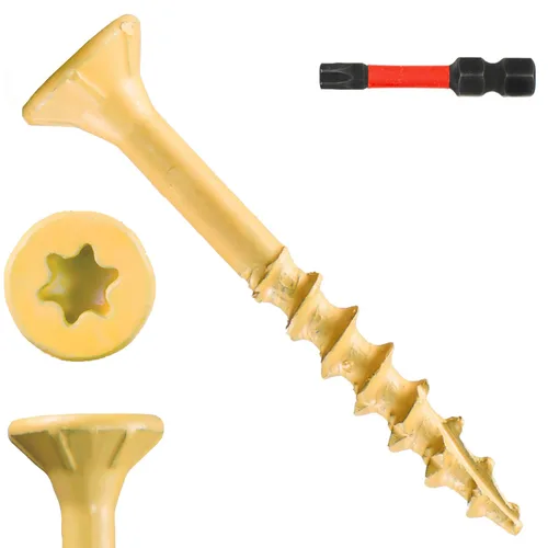 400 piezas de tornillos para cubierta exterior 8#×1 pulgada, tornillos de madera con revestimiento cerámico amarillo, tornillos autoperforantes