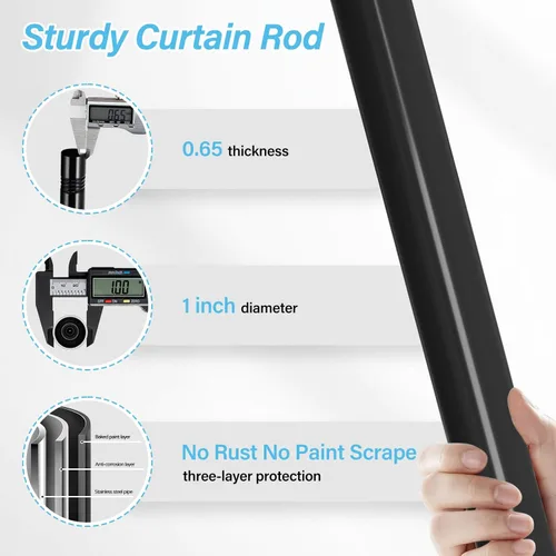 Vista 3 de Barras de cortina negras para ventanas de 30-60" - Barras de cortina modernas ajustables de 1 pulgada, barra resistente para cortinas opacas de Negro