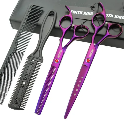 Vista 14 de Juego de tijeras de corte de cabello de 5.5 pulgadas con peines de afeitar, estuche de tijeras de cuero, tijeras de corte de cabello, tijeras