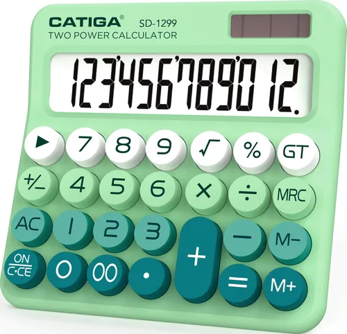 Vista 13 de CATIGA Calculadora de interruptor mecánico con energía solar y batería doble, pantalla LCD grande de 12 dígitos, calculadora de escritorio estética