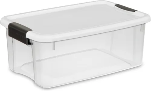 Vista 10 de Sterilite - Caja de almacenamiento de 18 cuartos de galón con tapa blanca y base transparente, paquete de 12