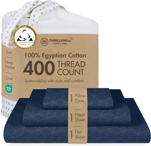 Vista 31 de Threadmill Juego de sábanas de algodón egipcio tamaño individual, sábanas 100% algodón egipcio certificado para cama de tamaño individual, juego