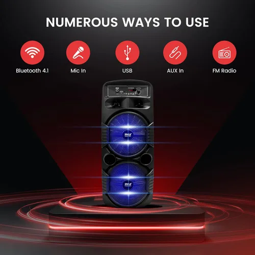 Vista 7 de Pyle Altavoz Bluetooth recargable de 400 W para exteriores, sistema PA portátil con subwoofer de 8 pulgadas, tweeter de 1 pulgada y sistema