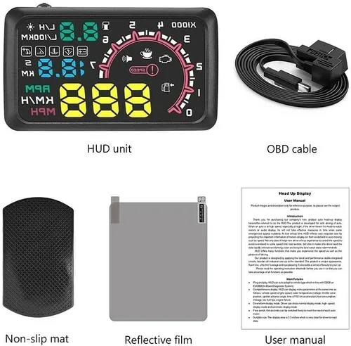Vista 4 de HUD - Velocímetro de pantalla frontal para automóvil con OBDII EUOBD, velocímetro digital universal de 5.5 pulgadas, alarma de sobrevelocidad