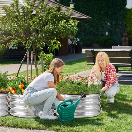 Vista 6 de JERIA Cama de Jardín Elevada, Galvanizada Elevada 2 PCS 2×2×1ft Cajas de Plantación para Exteriores con Fácil Montaje, Cama de Jardín Redonda