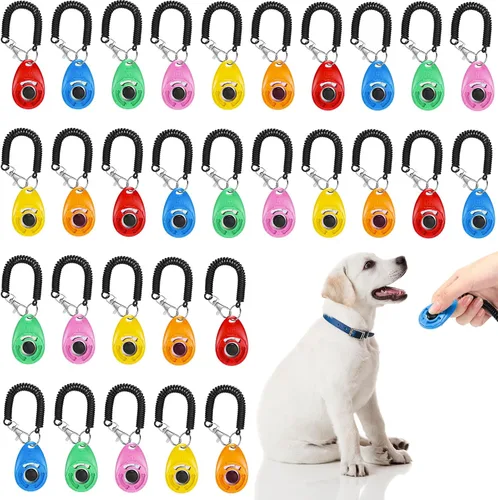 Kigeli 30 unidades de clicker de entrenamiento de perros para mascotas con correa de muñeca para perro, gato, pájaro, suministros de entrenamiento