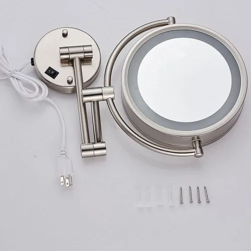 Vista 3 de Espejo de maquillaje Cavoli, para baño con luz LED, soporte de pared, Nickel