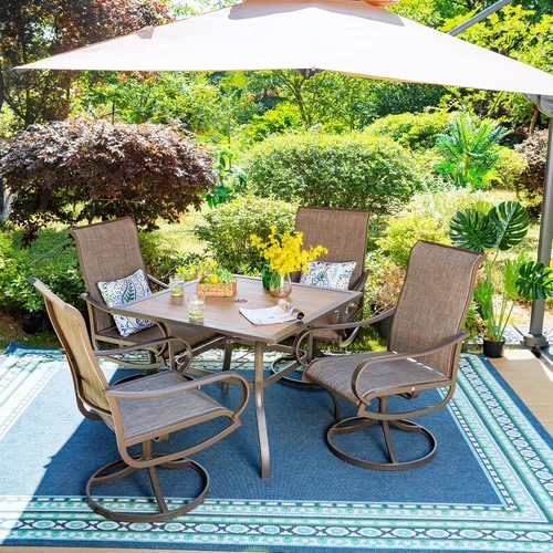 Vista 2 de MFSTUDIO Mesa de bistró cuadrada de 37" para el patio, mesa de comedor, muebles de exterior, mesa de jardín, imitación de superficie de madera