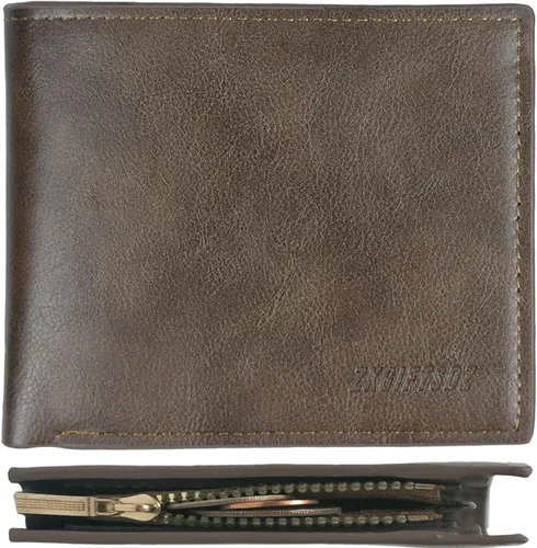 Zkgiftsdz Cartera de piel con bloqueo RFID para hombre, con ventana de identificación y caja de regalo, color negro, marrón (Wallet-Brown),