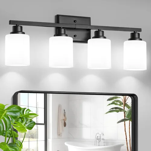 Vista 10 de Unicozin 2 lámparas de baño, modernas luces de tocador sobre el espejo, lámpara de pared de níquel cepillado con vidrio transparente para sala
