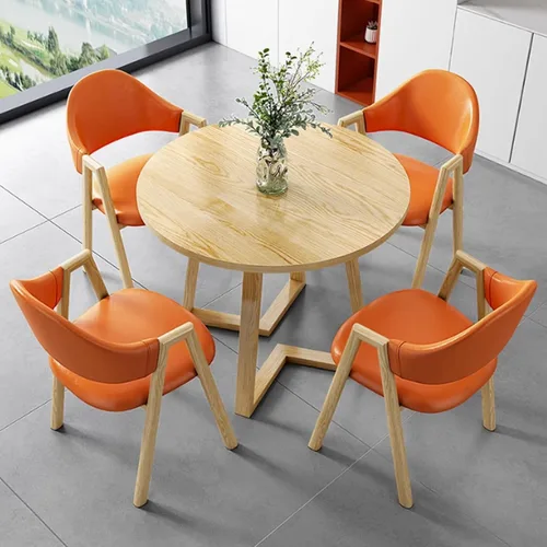 Vista 10 de YVYKFZD Office Reception Room Club Table and Chair Set, Simple Kitchen Dining Table Set for 4, Round Conference Table with Metal Legs, Small