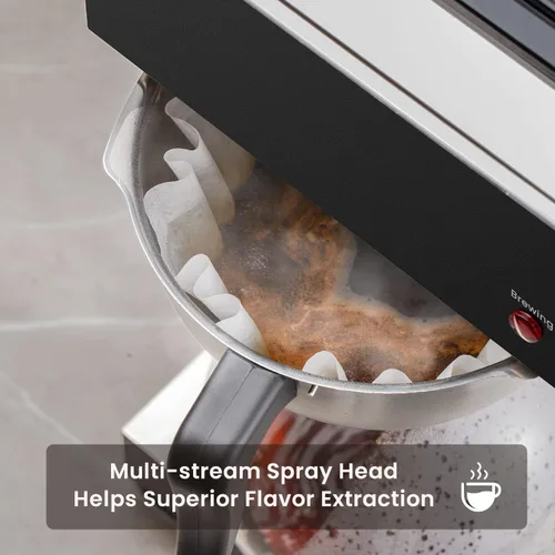 Vista 5 de SYBO Cafetera comercial de goteo de 12 tazas, cafetera con pico vertedor con 2 jarras de vidrio y calentadores, cafetera de acero inoxidable