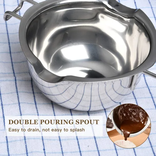 Vista 5 de Olla doble de acero inoxidable de 2 piezas con 2 cucharas de metal, olla de fusión de chocolate para derretir chocolate, mantequilla, queso, velas