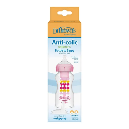 Vista 10 de Kit de iniciación de biberón anticólico Dr. Brown’s Options+ de cuello ancho, 9 oz/270 ml, con tetina de flujo medio-rápido nivel 3 y boquilla