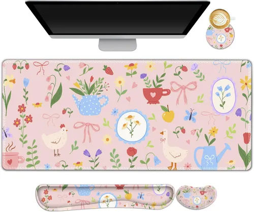 Vista 9 de Juego de alfombrillas de mouse grandes para juegos, 4 en 1, alfombrilla de escritorio extendida para teclado con reposamuñecas, alfombrilla de mouse