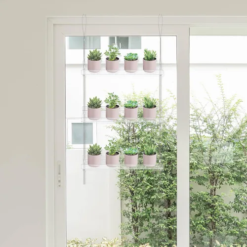 Vista 2 de Sumerflos Cajas de ventana de acrílico de 3 niveles para ventanas, estantes de plantas de ventana colgantes de acrílico, ventanas interiores