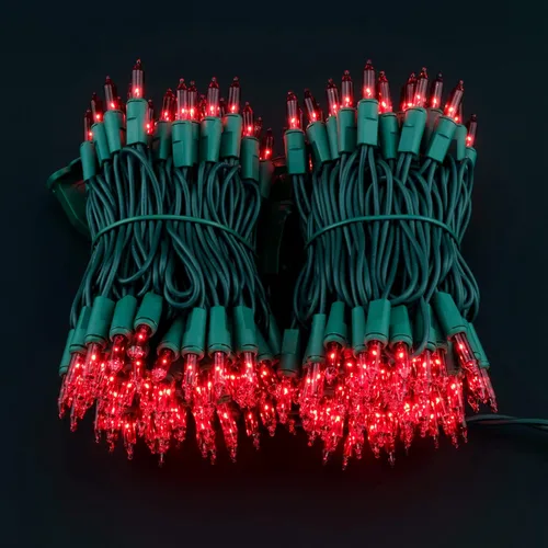 Vista 5 de YULETIME 200 luces rojas de Navidad, paquete de 2 hebras de 21 pies, 100 unidades, con certificación UL, mini tira de luces incandescentes